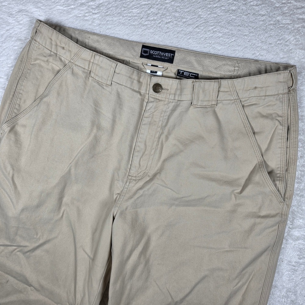 SCOTTeVEST Hidden Cargo 2.0 Mens 40/32 Beige 8-Pocket Relaxed Straight Pants